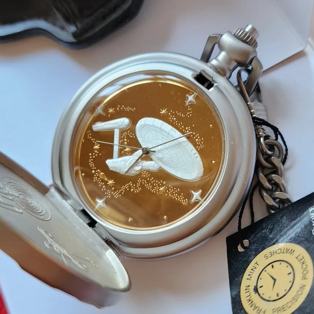 Vintage 2000 - Star Trek USS Enterprise Pocket Watch w/22k Details. New w/o box - Picture 11 of 15